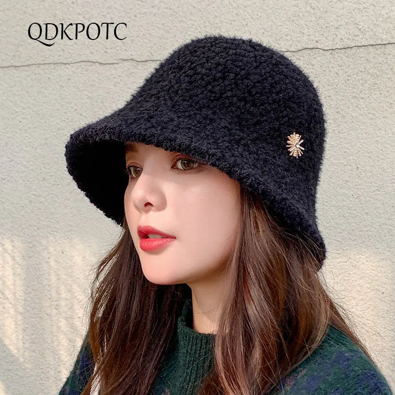 2020 Cap Autumn Winter New Women Lmitation Lambswool Bucket Hats Fashion Casual Outdoor Keep Warm Fdoras 8 Color QDKPOTC