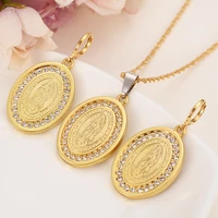 gold color virgin mary drop earrings pendant necklace elegant jewerly set for women high quality dubai arab african jewelry
