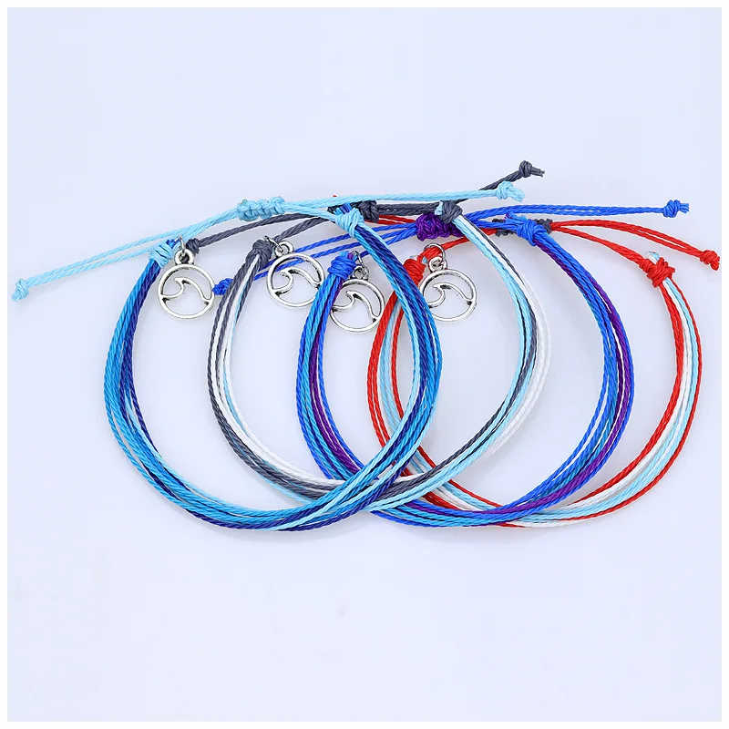 Новые Красочные Плетеные веревка ручной работы браслеты для женщин мужчин волна