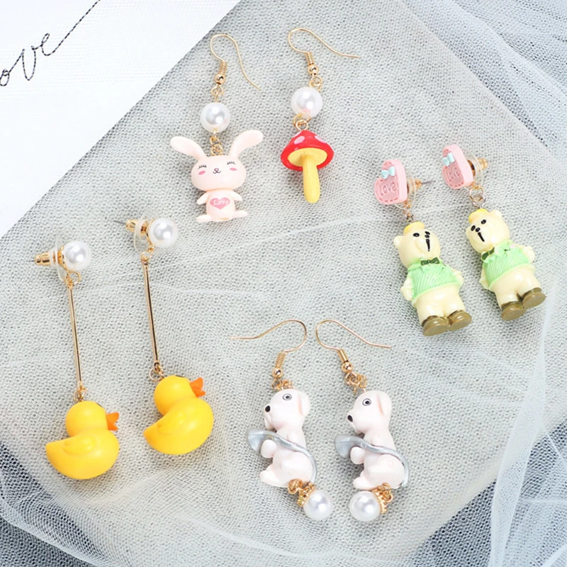 

2021 New Acrylic Teddy Bear Long Pendant Earrings Womens Cute Mushroom Cartoon Creative Drop Earrings Fine Birthday Gift Jewelry