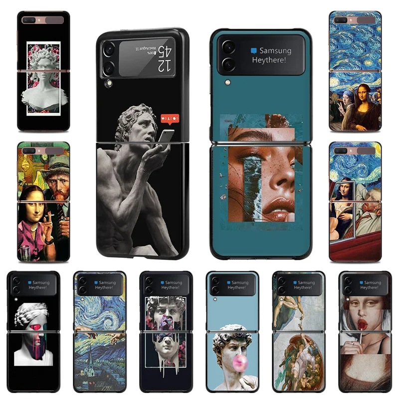 

Чехол для Samsung Galaxy Z Flip Flip3, задняя крышка для телефона с рисунком Моны Лизы Ван Гога, забавное искусство, высококачественный черный чехол для ...