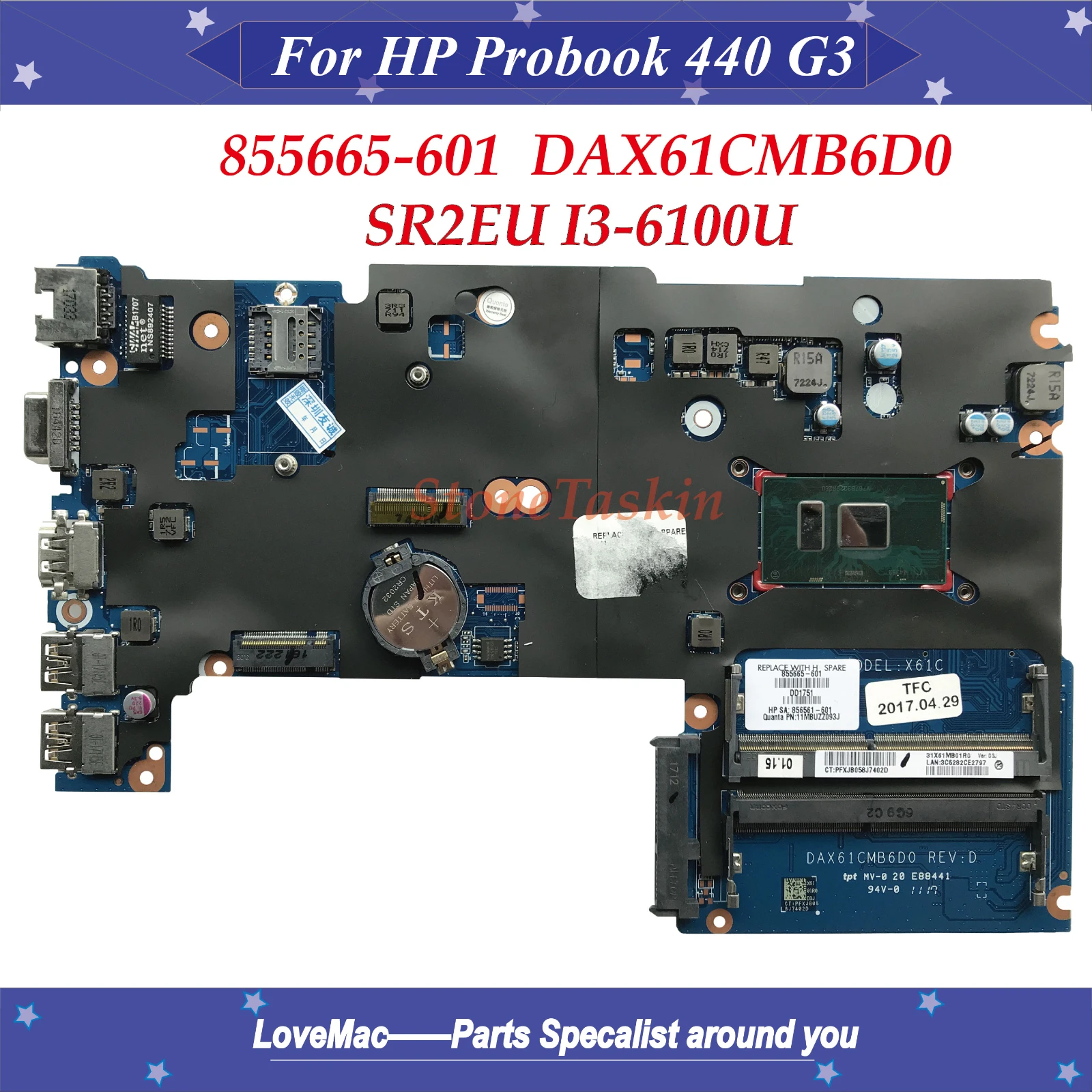 

Оптом и продажи, оригинальные DAX61CMB6D0 для HP Probook 440 G3 Материнская плата ноутбука 855665-601 X61 SR2EU I3-6100U DDR4 100% полностью протестирована