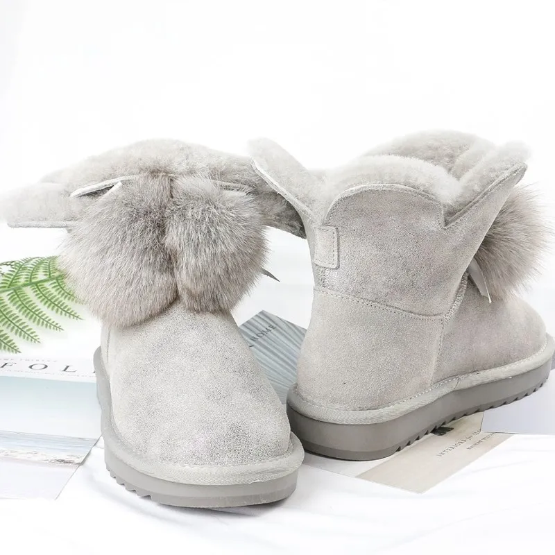 

2021 brand new genuine leather ladies 100% wool snow boots classic mini fringed ankle boots winter shoes free shipping