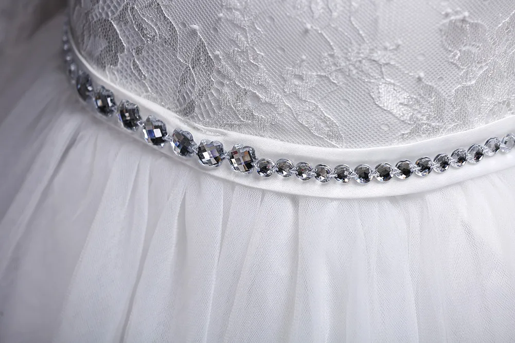 

X083 Floor-length Children Prom Ball Gowns Long Sleeve Tulle Blue Crystal Applique Pageant Dresses for Girls for A Wedding