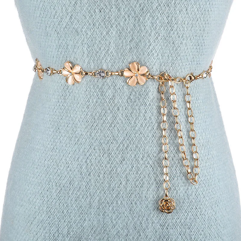 Ремень с металлической цепочкой для женщин универсальный тонкий пояс платьев