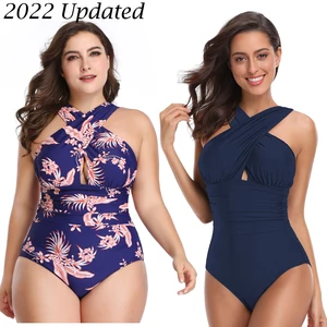 Женский слитный купальник с пуш-ап, большие размеры, черный, красный, однотонная русская пляжная одежда