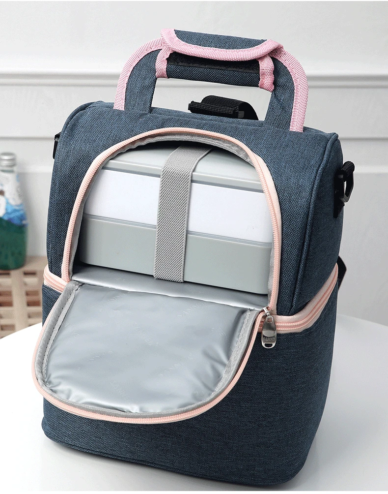 Теплоизоляционная Двойная Сумка для пикника с белыми полосками хранения еды и