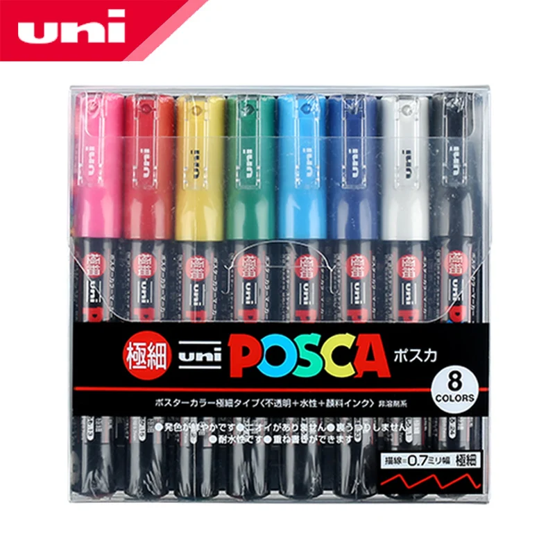 

8 Colors Set Mitsubishi Uni Posca PC-1M Paint Marker-Extra Fine Bullet Tip-0.7mm 8 colors Art Markers Office & School Supplies