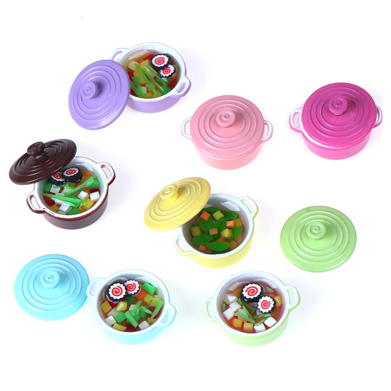 

1Pcs 1/12 Dollhouse Miniature Accessories Mini Soup Pot with Food Simulation Kitchenware Model Toys for Doll House Decor