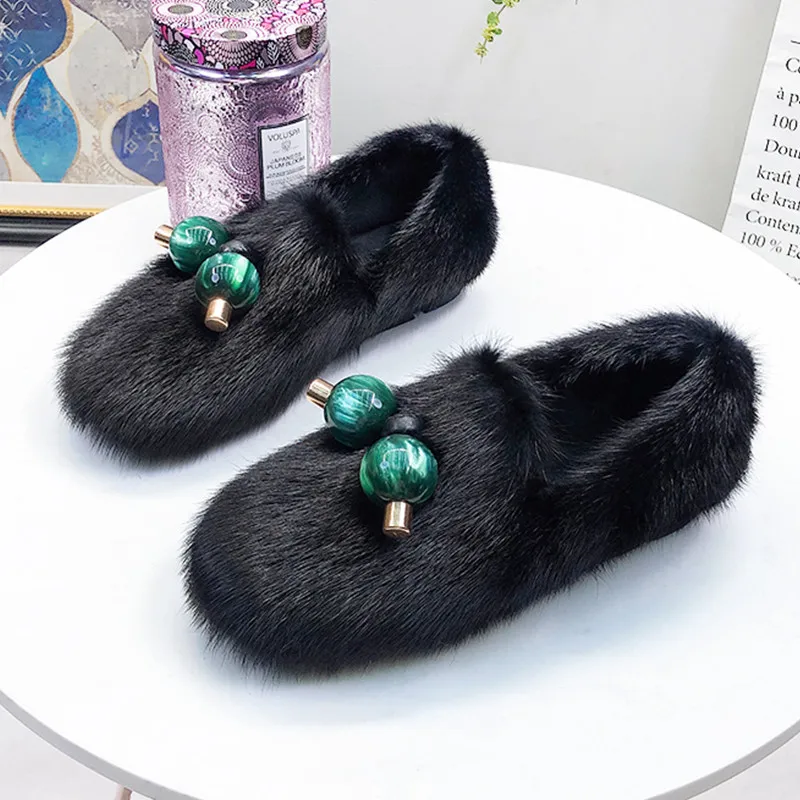 Женские повседневные зимние Эспадрильи на плоской подошве с желтым мехом норки