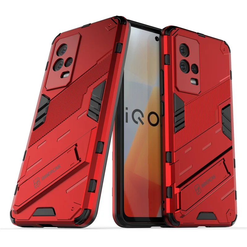 For Vivo iQOO 8 Case Punk Stlye Hard Rubber Armor Bracket Cover For iQOO 8 Case for iQOO 8 7 Neo5 Z3 V21 V21E X70 X60 Pro Plus