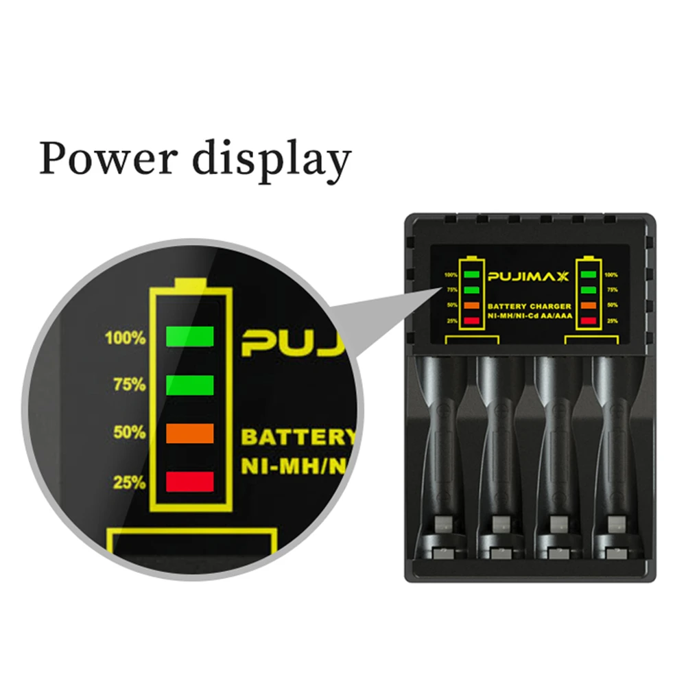 Зарядное устройство с 4 слотами USB для быстрой зарядки аккумуляторов 4X AAA/AA
