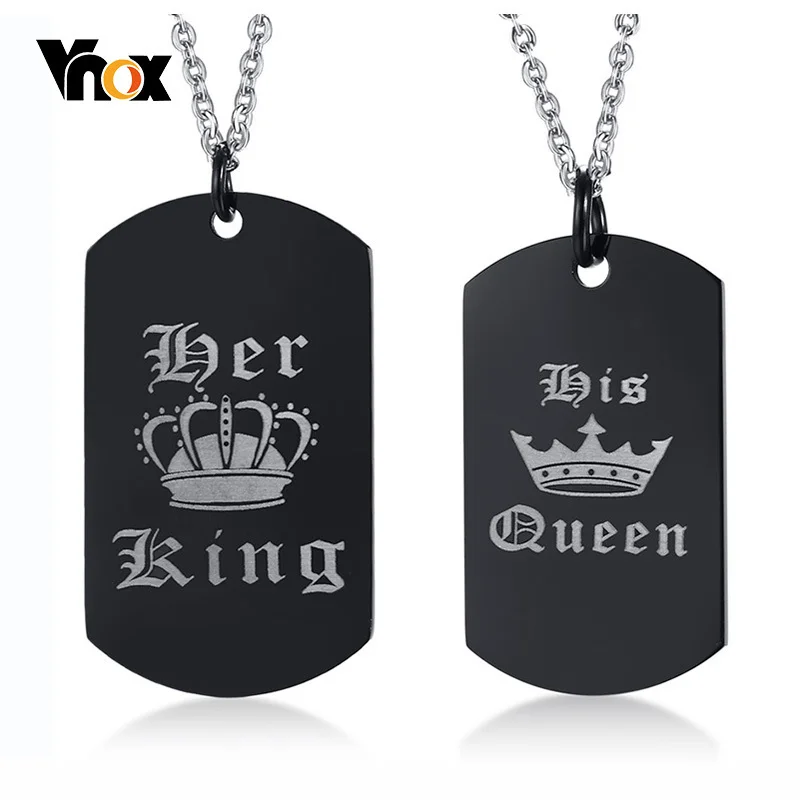 Ожерелье с выгравированной короной Vnox Her King и His кулон в виде королевы
