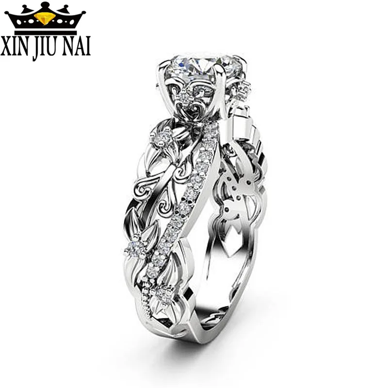 

Silver Color Flower Pattern Rings for Women Ladies Trendy Simple Engagement Wedding Rings Inlaid Zircon bijoux femme Size 6-10
