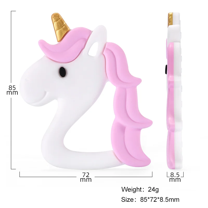 Chenkai-mordedor de unicornio de silicona para beb&eacute;, mordedor de dibujos animados para beb&eacute;, DIY, cadena de mordedor de lactancia, COLLAR COLGANTE, juguete, 5 uds.-3