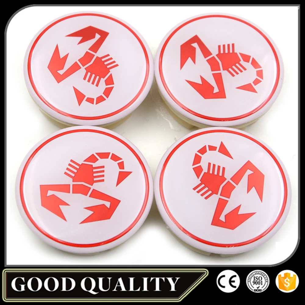 4pcs/Set 50mm(42mm) Red Scorpion Abarth Logo Car Hubcaps Covers Wheels Center Hub Rim Plastic Caps 4726183AB Fits  Fiat  500