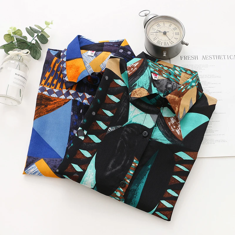 Женская пляжная Свободная рубашка с длинным рукавом и геометрическим принтом, лето 2021 от AliExpress WW