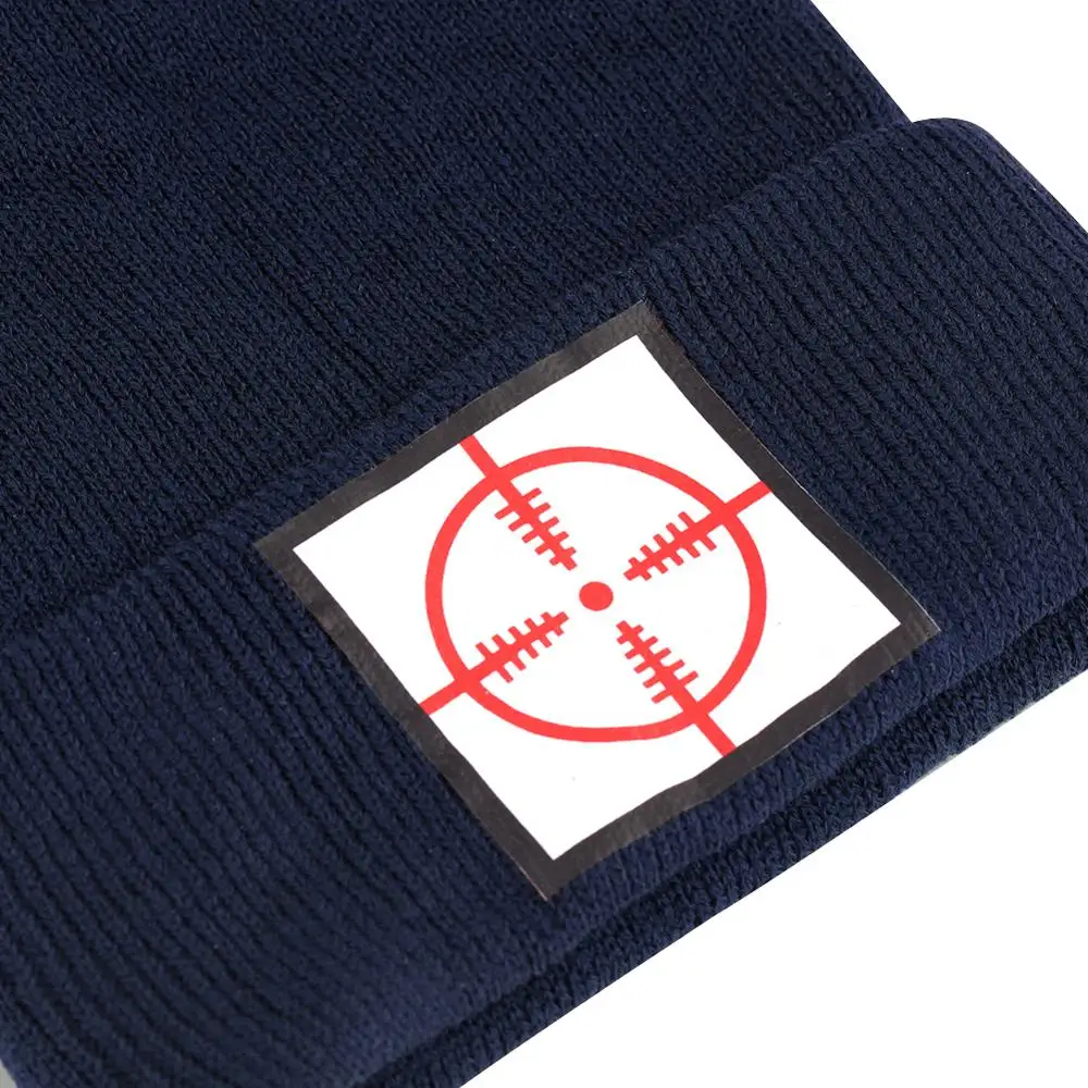 Темно Синяя вязаная шапка с логотипом спереди Шапка бини черепом зимняя теплая