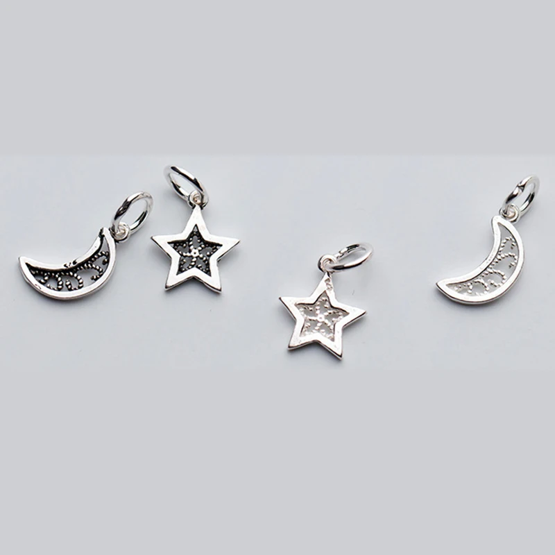 925 Sterling Silver  Pendant Diy  Bracelet Bangle Necklace Fashion Sky Star Moon Hollow Charms For Jewelry Making