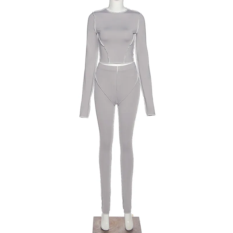 

Patchwork 2 Piece Gym Set Sports Fitness Long Sleeve T-shirty Damskie and High Waist Pencil Pants Sweat Suit Two Piece Outfits