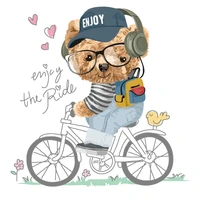 cartoon bicycle bear iron on patches for womans clothing vinyl heat transfer thermo stickers applique diy clothes accessories