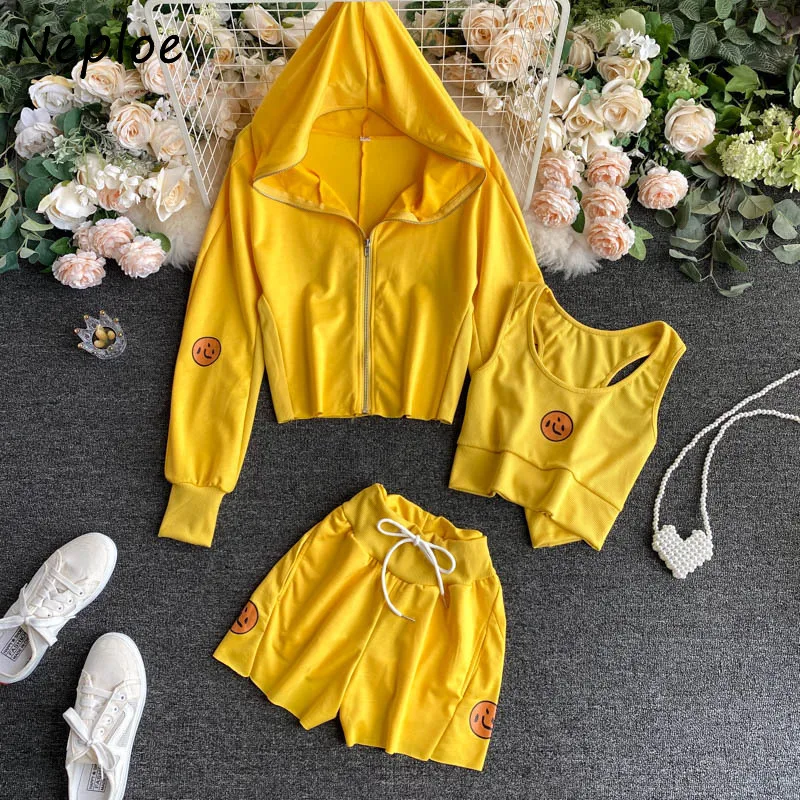 Повседневные Костюмы Neploe новинка 2021 женские шорты с высокой талией и капюшоном