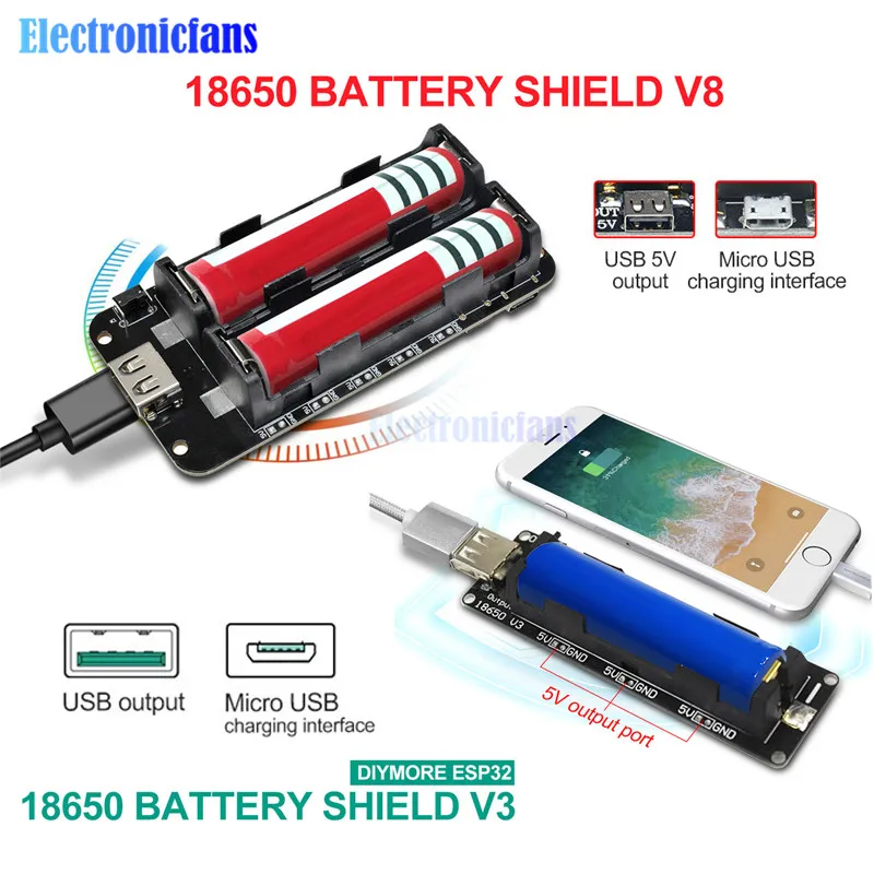 Двойная 18650 литиевая Защита аккумулятора V8 V3 5V 3A Micro USB Type A зарядка для Raspberry Pi ESP8266