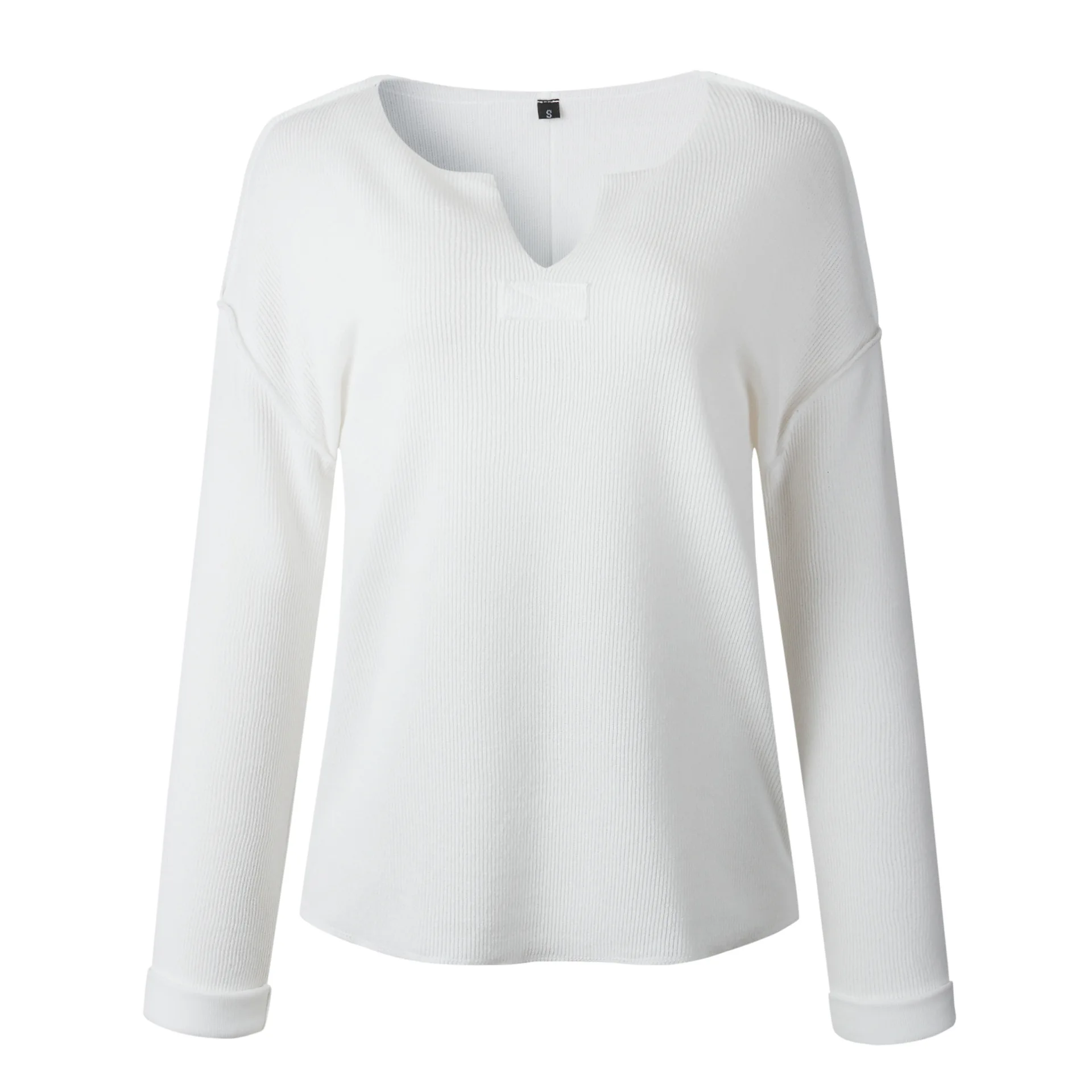 

Solid Fashion V-neck T-shirt Women Long Sleeve New Style Autumn Winter Hot Selling Pullovers Knited T-shirt For Ladies