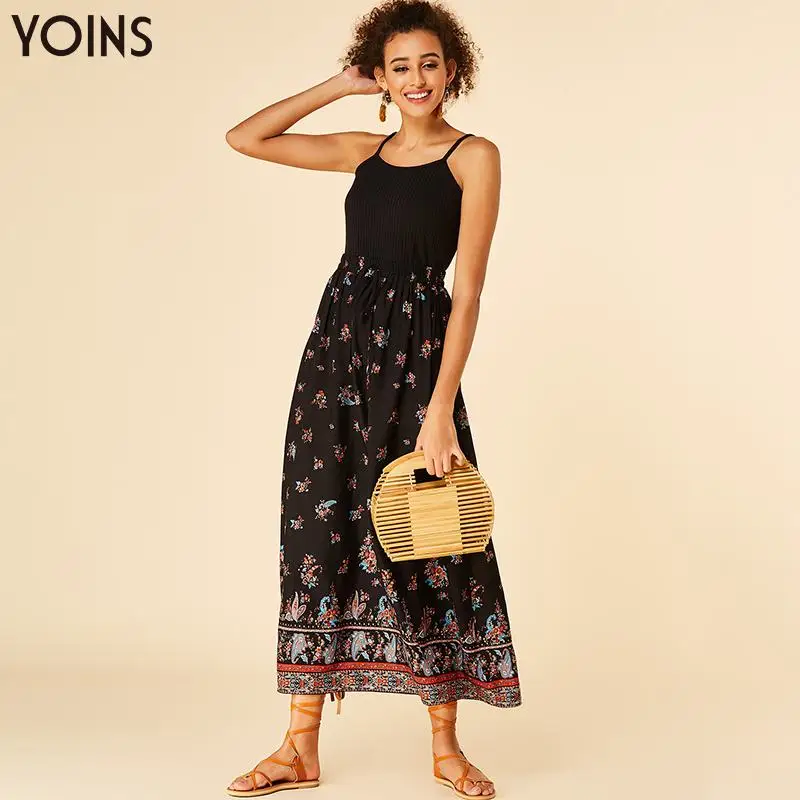 Женская плиссированная юбка YOINS черная длинная макси в богемном стиле с