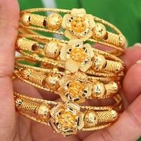africa bangles wedding gift beads 24k gold color dubai bangles for women ball copper saudi arabic flower bracelet girls jewelry