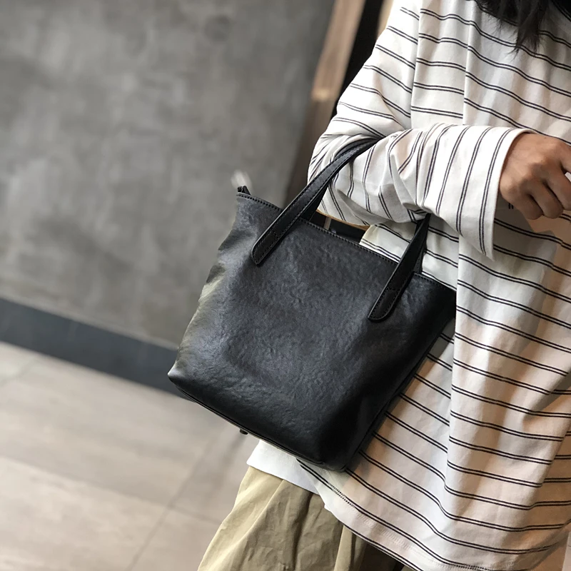 Fashion Tote Female Soft Genuine Leather Handbag Casual Shoulder Bag Cowhide Crossbody Bag High Quality Solid Bags For Women