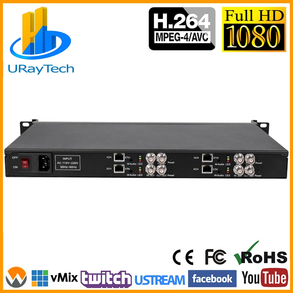 

1U Rack 4 Channels H.264 SD HD 3G SDI to IP Video Streaming Encoder Decoder with RTSP RTMP UDP ONVIF HLS RTMPS SRT RTP