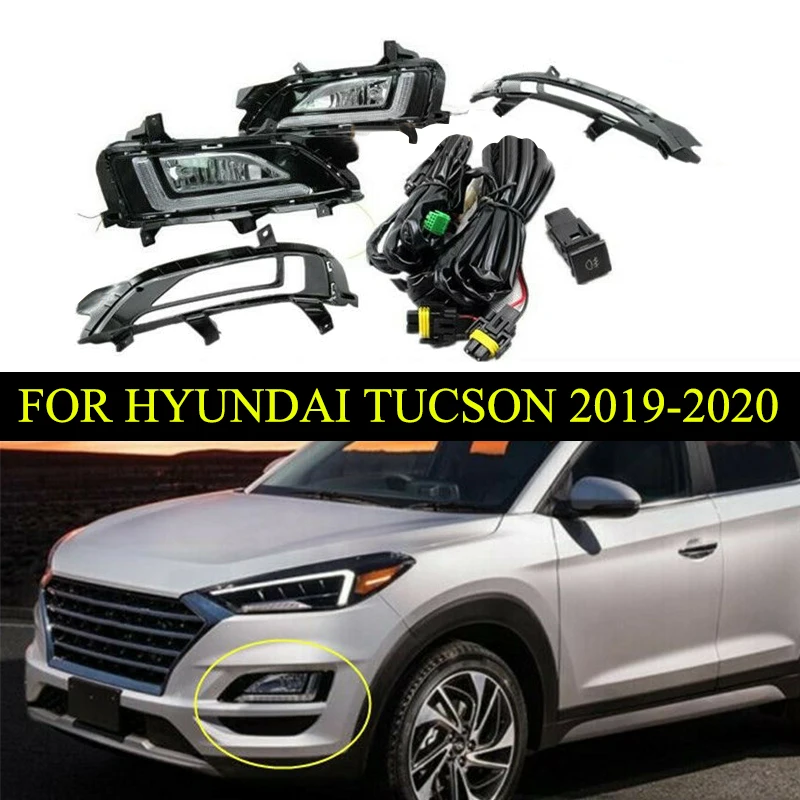 Натуральная pcmos DRL светодиодный бампер туман светильник комплект для Hyundai Tucson 2019