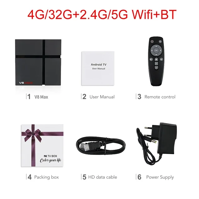 4GB 32GB Wechip V8 Max Smart Android 9.0 TV Box Amlogic S905X2 LPDDR3 Wifi Wireless Set Top Box 4GB RAM 4K HD YouTube Media Player TVBOX - Цвет: 4GB 32GB