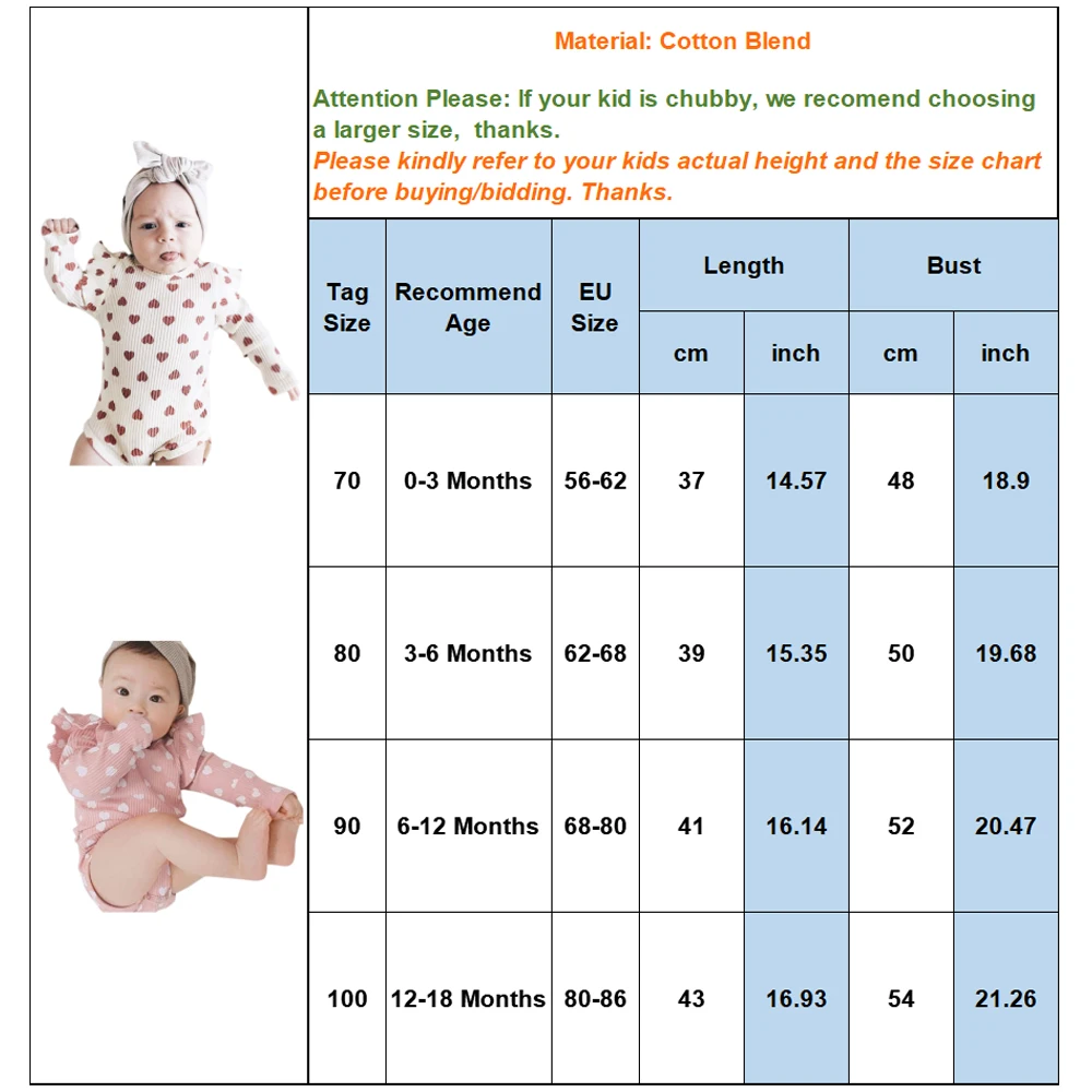 Боди для маленьких девочек с принтом сердечек Осеннее теплое боди новорожденных