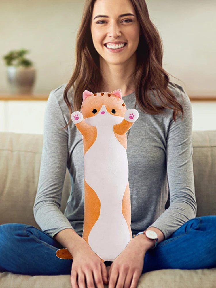 50/70/90см 100% пуховые хлопковые плюшевые игрушки Животное Кошка Милые Креативные Длинные Мягкие Офисные Подушки для сна во время обеденного перерыва