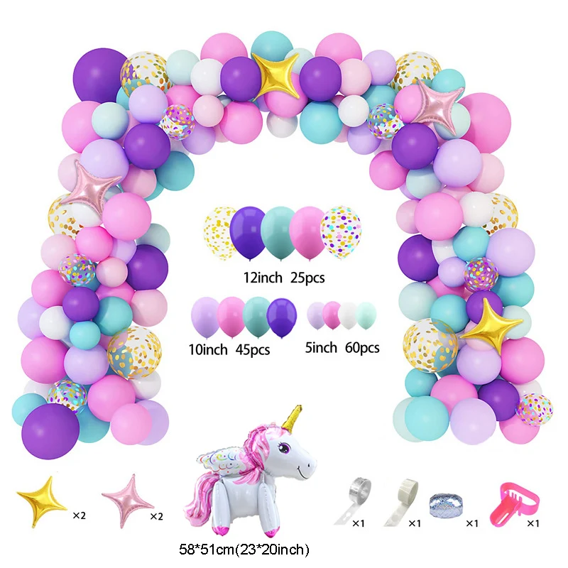 Arco de globos de unicornio de 134 piezas, decoraciones para fiesta de primer cumplea&ntilde;os, globos inflables de l&aacute;tex para ni&ntilde;os y ni&ntilde;as, Kit de guirnalda-2