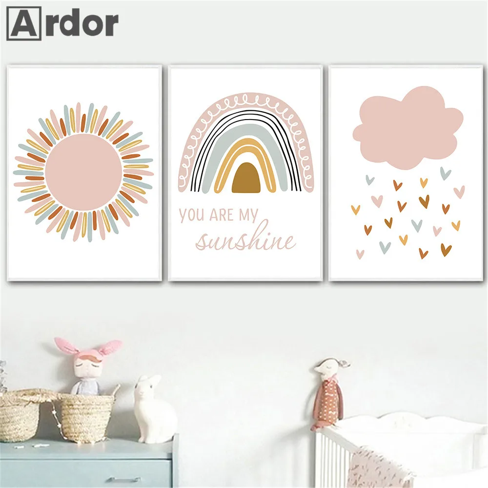 Детский настенный плакат с радужным рисунком Картина на холсте солнечным светом