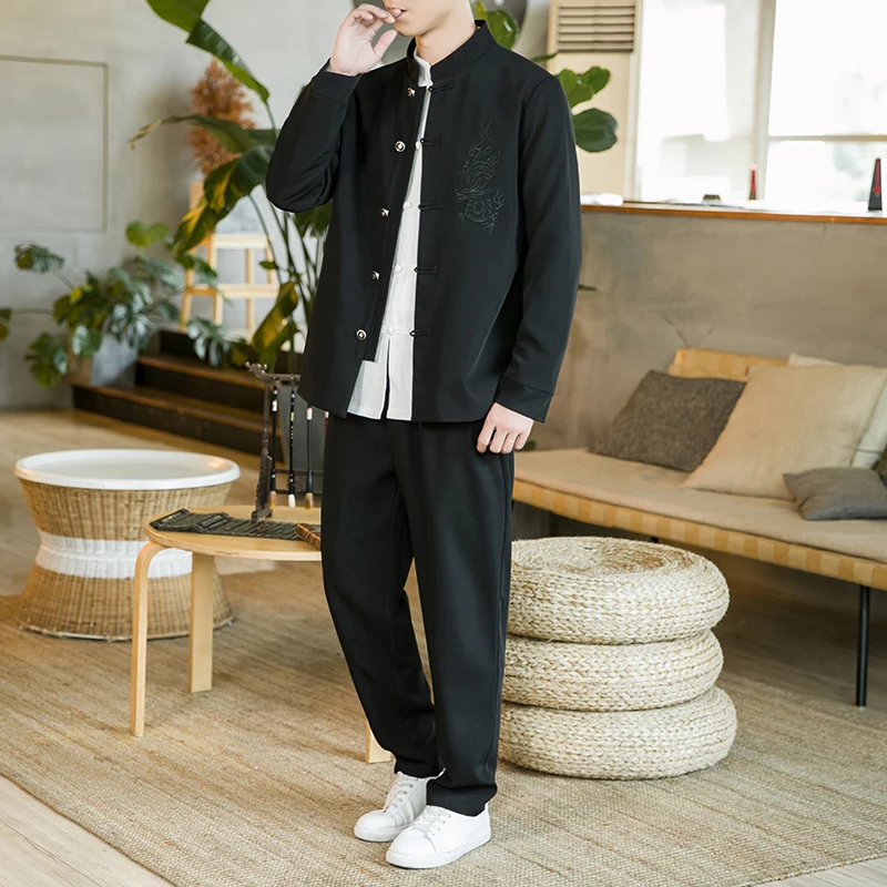 Осень-зима 2021 мужской костюм в китайском стиле Тан раньше комплект из двух