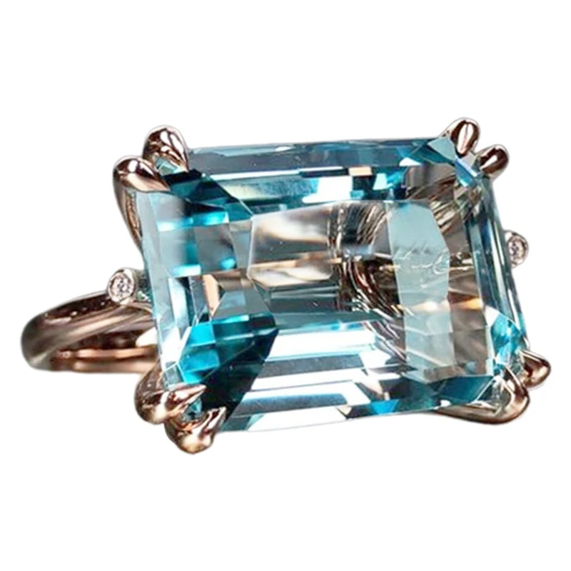 

Women Ring With Huge Sky Blue Cubic Zircon Prong Setting Valentine's Gift