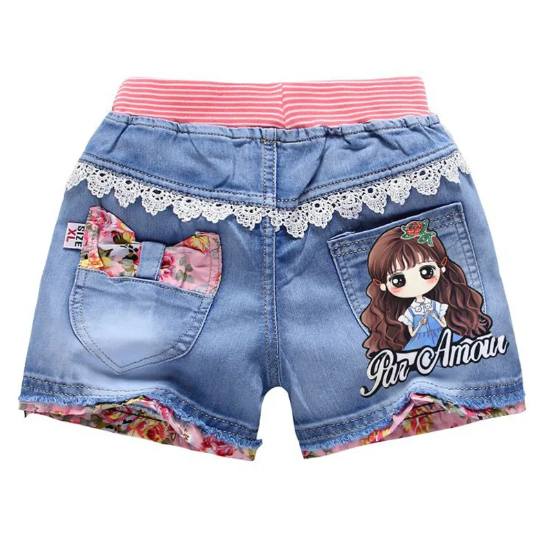 Стильные Новые детские джинсовые шорты короткие штаны для девочек с вышивкой