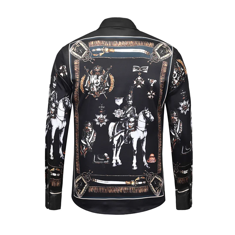 

autumn winter new fashion arrival knight royal print shirt for men designer clothing cotton long sleeve