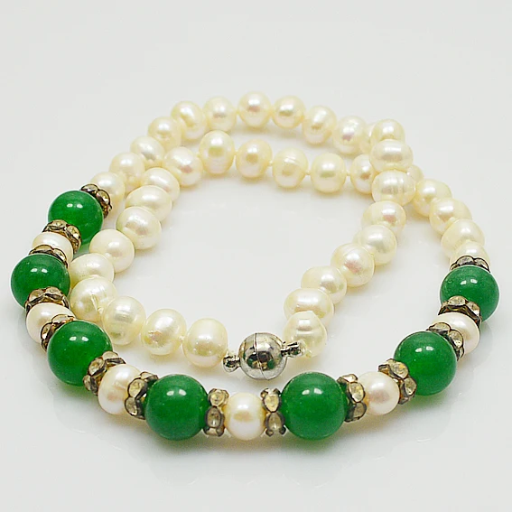 Жемчужное колье под шею 6-7 мм белый подлинный пресноводный жемчуг зеленый нефрит