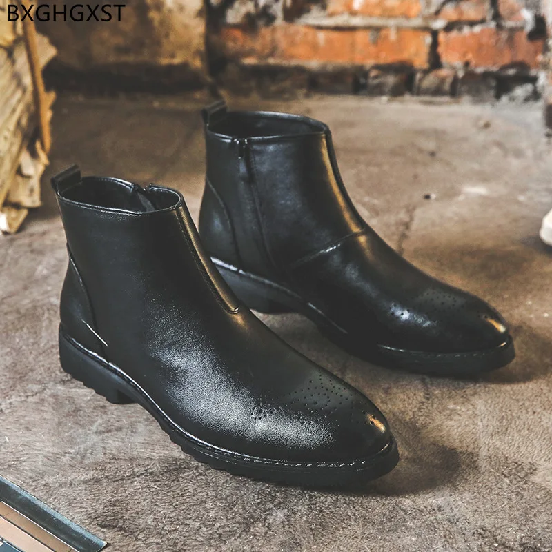 

Brown Ankle Boots for Men Male Fashion Chelsea Boots Men Casual Shoes Leather Boots Man Black Motorcycle Shoes for Man 2022