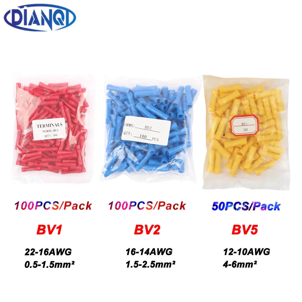 

BV1 BV1.25 Full Insulating Wire Connector wire connector Butt Connectors Crimp Electrical Wire Splice Terminal 100PCS/Pack BV