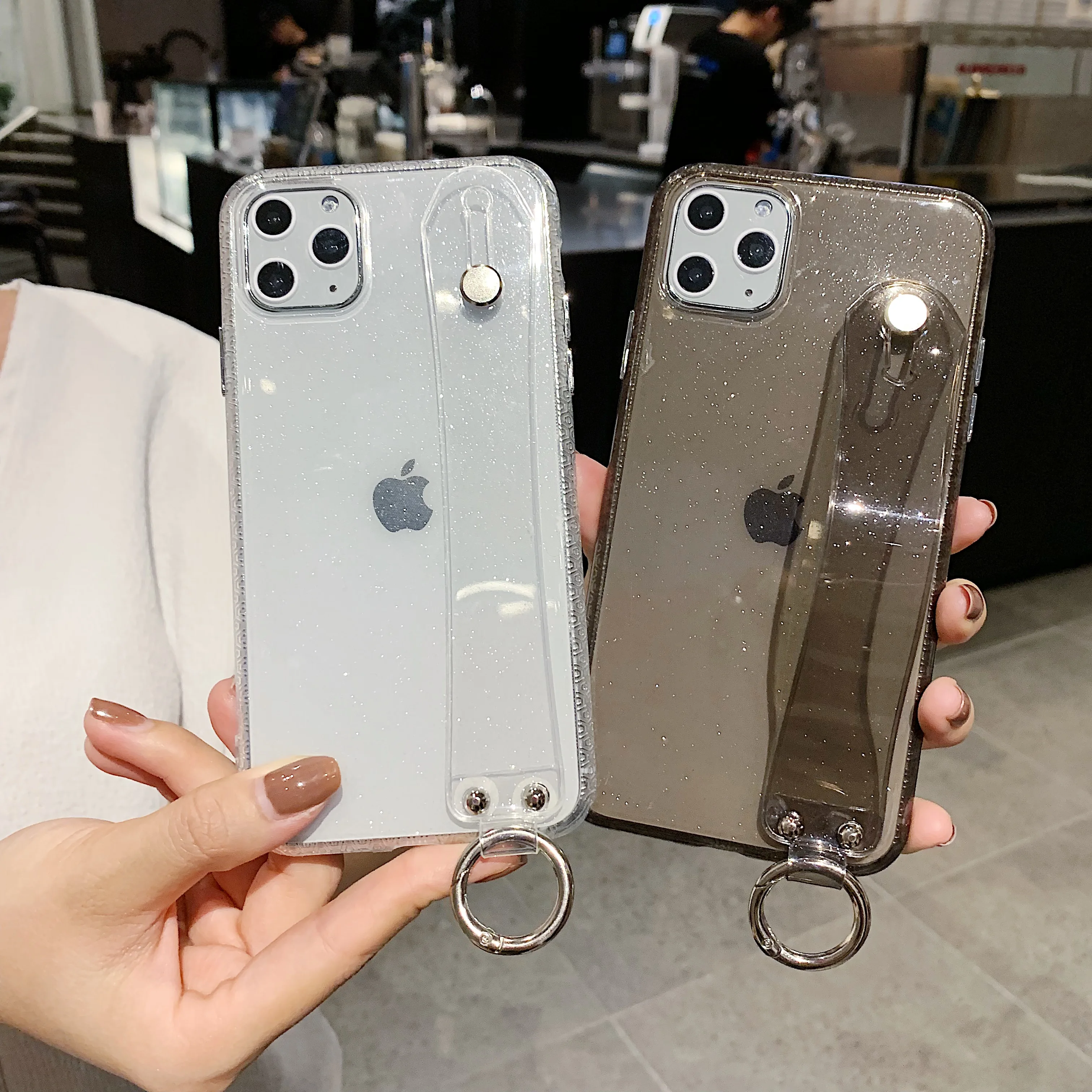 Блестящий держатель для пудры чехол телефона iPhone 11 X XR XS Max 6 6S 7 8 Plus прозрачный
