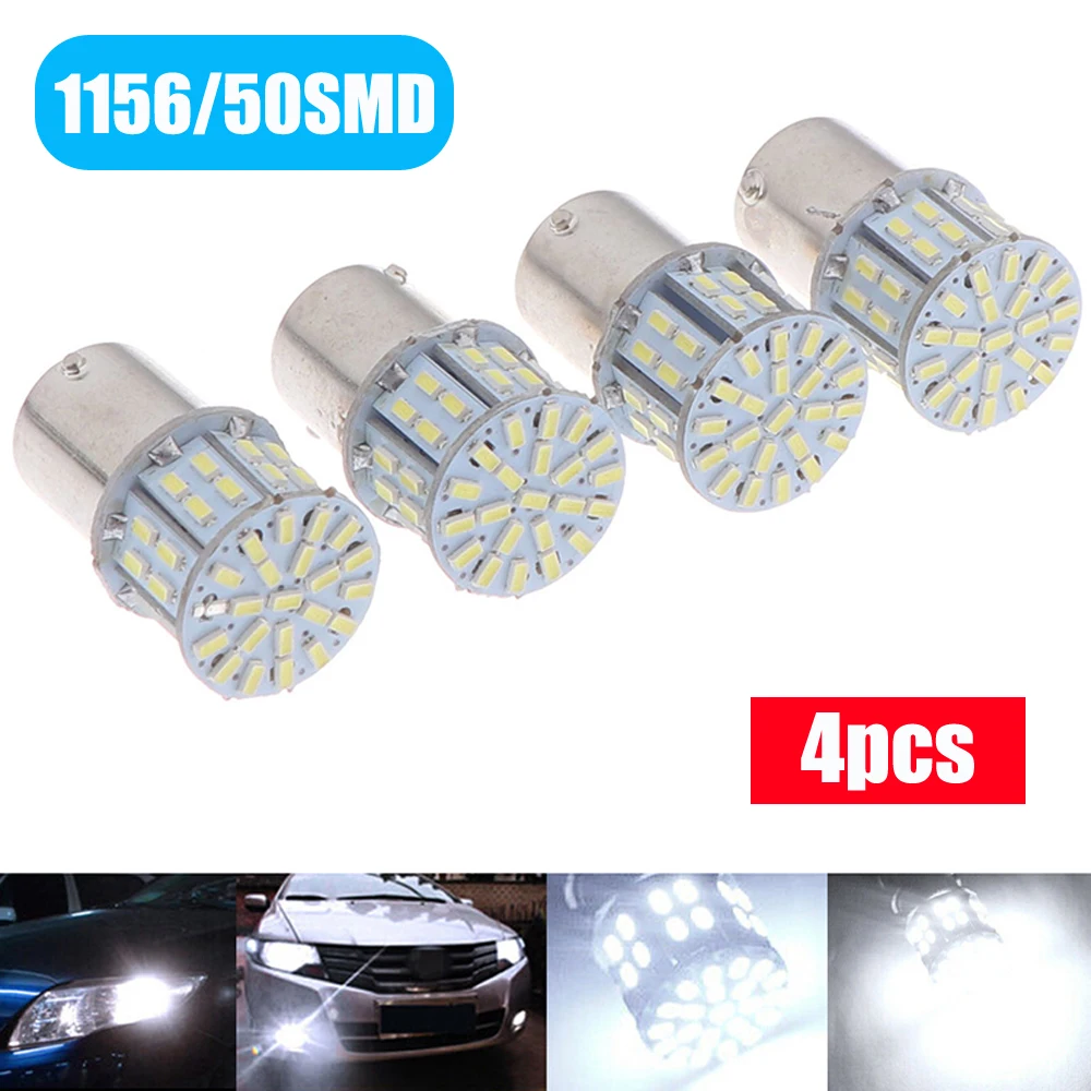 4pcs Super White 1156 50SMD LED Tail Brake Stop Backup Reverse Turn Signal Light Bulb Accessories Car Universal Parking Lights