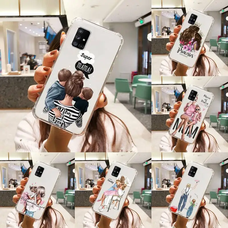 

girl Queen Mom and baby Phone Case Transparent For Samsung A51 A50 A71 A70 A81 M60S Note S21 S 20 10 9 8 11 E Plus Ultra