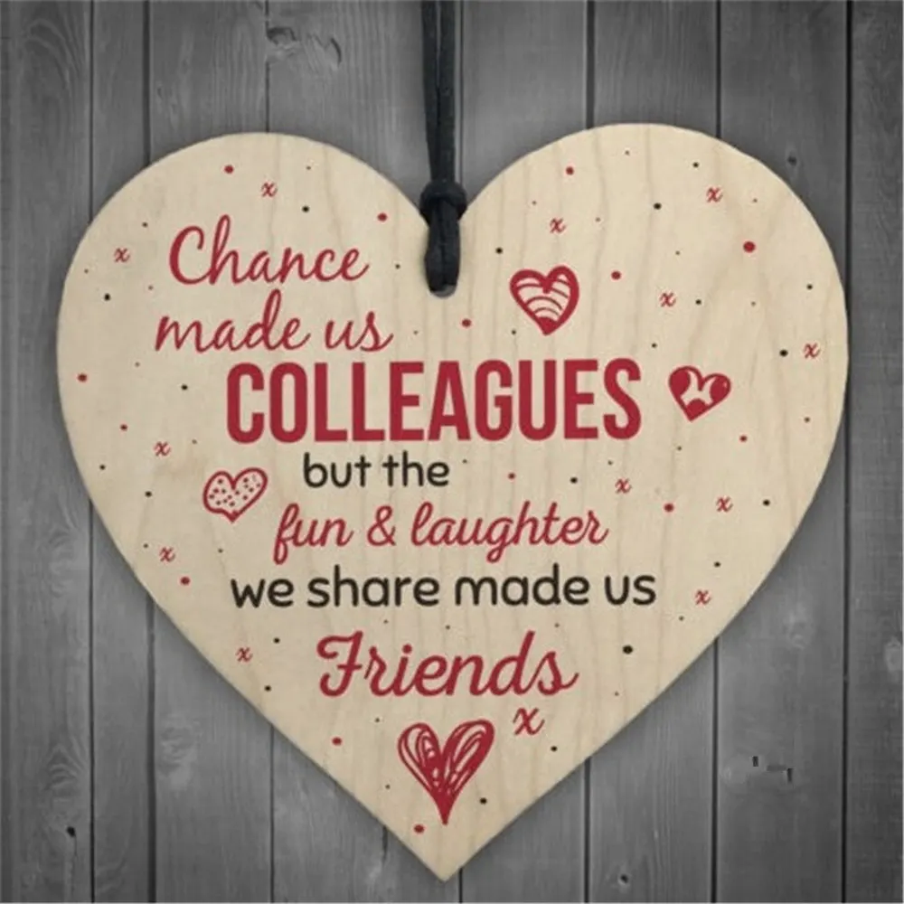 

(Chance Made Us Colleagues ) Wooden Heart Wood Craft plaque sign Special Christmas Home DIY Tree Decoration Friend Small Pendant