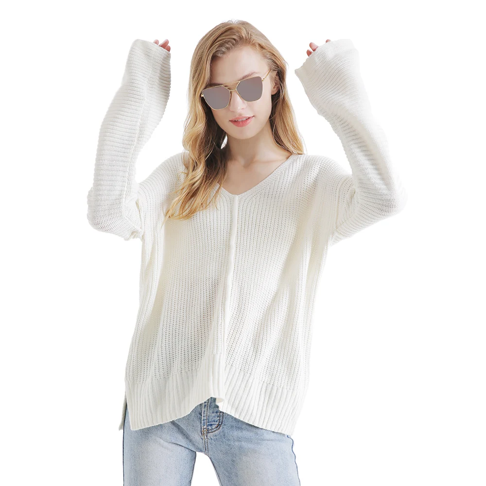 New Casual Knitted Sweater Women V Neck Long Sleeve Pullovers Loose Coat Autumn Winter Women'S Knit Oversize Top Female | Женская